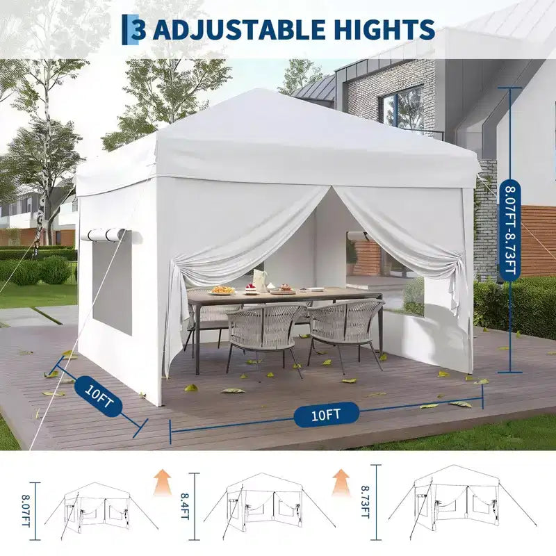 Tente auvent pliante 10x10 pi avec 4 parois laterales, auvent d'extérieur instantane robuste, impermeable et protection UV