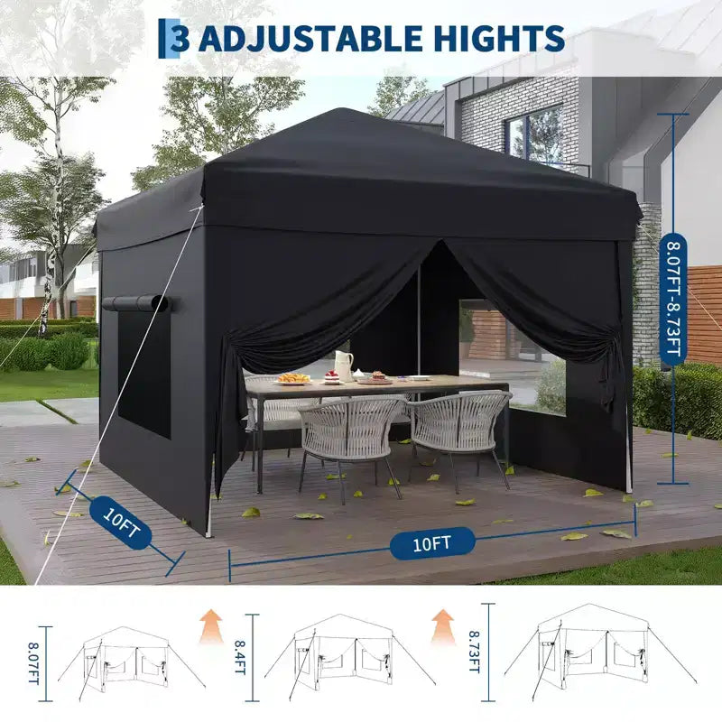 Tente auvent pliante 10x10 pi avec 4 parois laterales, auvent d'extérieur instantane robuste, impermeable et protection UV