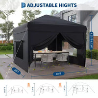Tente auvent pliante 10x10 pi avec 4 parois laterales, auvent d'extérieur instantane robuste, impermeable et protection UV
