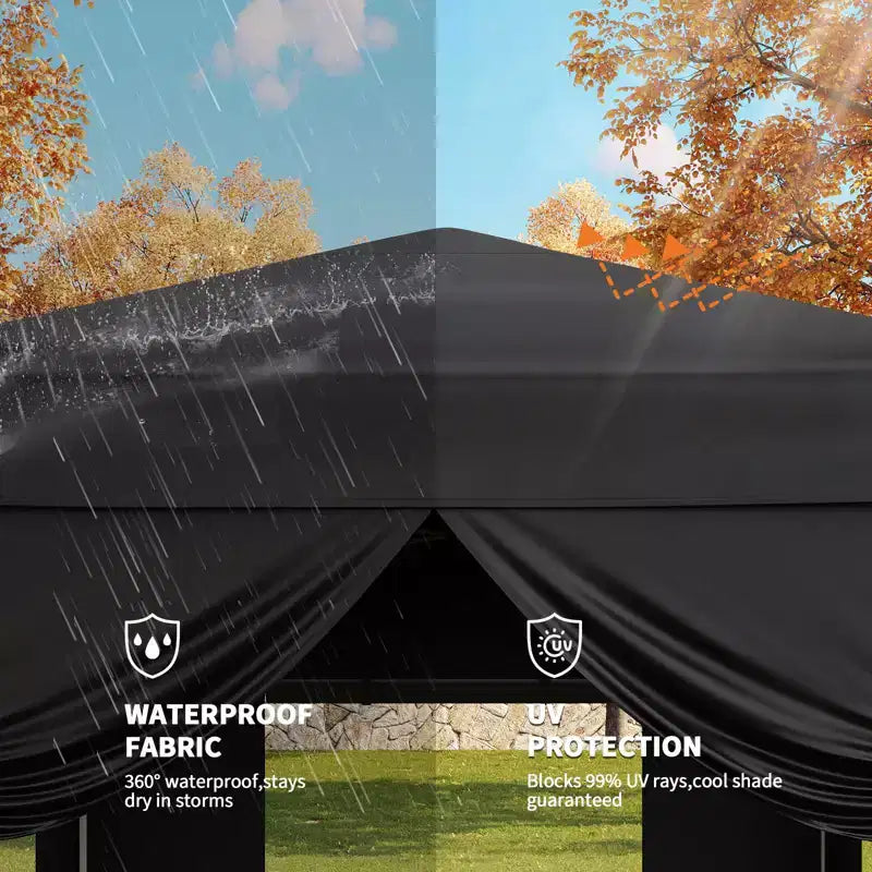 Tente auvent pliante 10x10 pi avec 4 parois laterales, auvent d'extérieur instantane robuste, impermeable et protection UV
