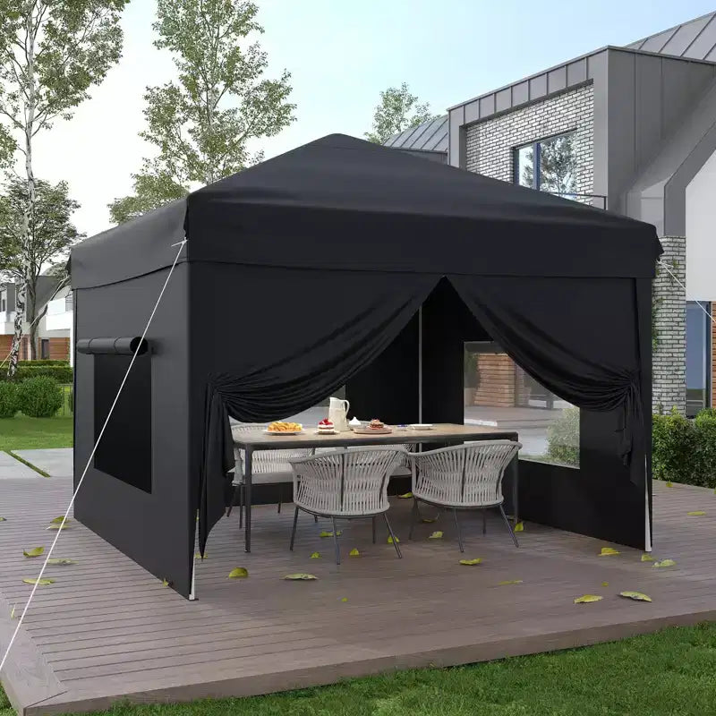 Tente auvent pliante 10x10 pi avec 4 parois laterales, auvent d'extérieur instantane robuste, impermeable et protection UV