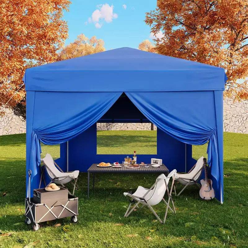 Tente auvent pliante 10x10 pi avec 4 parois laterales, auvent d'extérieur instantane robuste, impermeable et protection UV