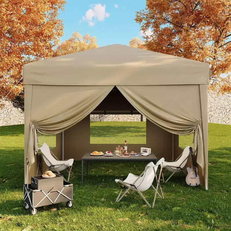 Tente auvent pliante 10x10 pi avec 4 parois laterales, auvent d'extérieur instantane robuste, impermeable et protection UV