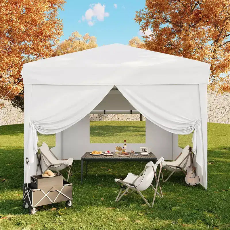 Tente auvent pliante 10x10 pi avec 4 parois laterales, auvent d'extérieur instantane robuste, impermeable et protection UV