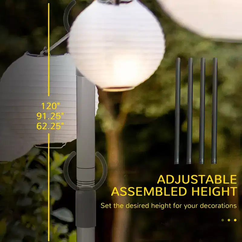Lot de 2/4 poteaux à guirlandes lumineuses 10', support d'eclairage suspendu en acier pour patio, arrière-cour, terrasse, mariage et fête, noir