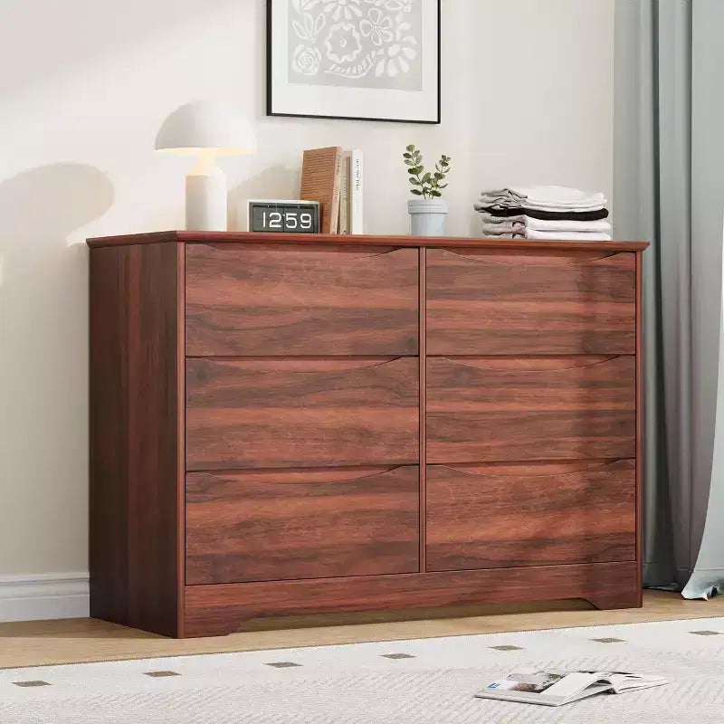 Commode en bois à 6 tiroirs, commode de rangement longue, armoire moderne, pour chambre, salon