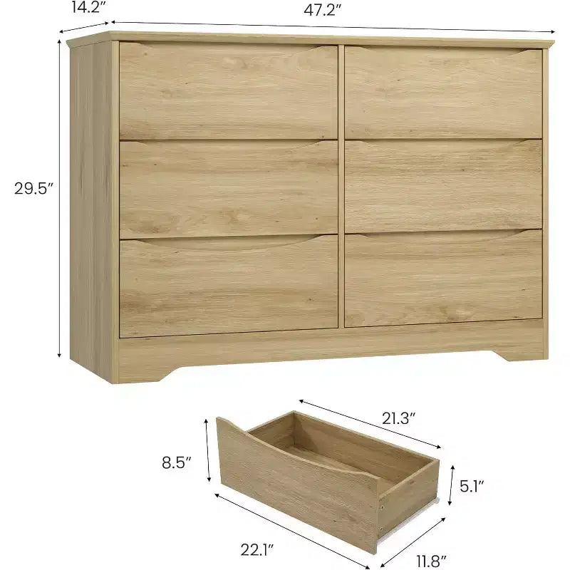 Commode en bois à 6 tiroirs, commode de rangement longue, armoire moderne, pour chambre, salon