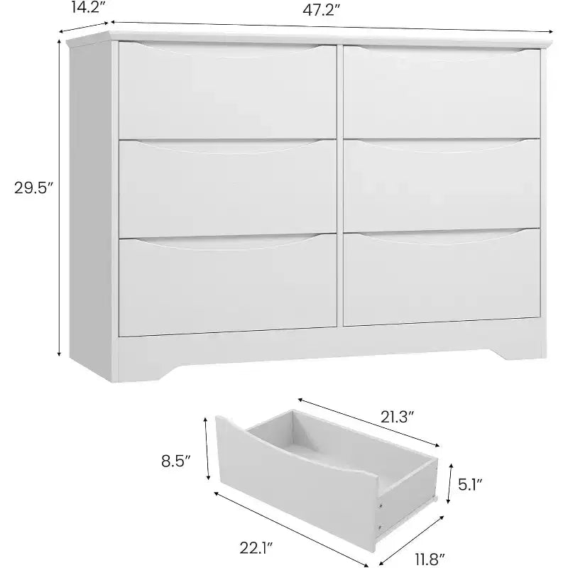 Commode en bois à 6 tiroirs, commode de rangement longue, armoire moderne, pour chambre, salon