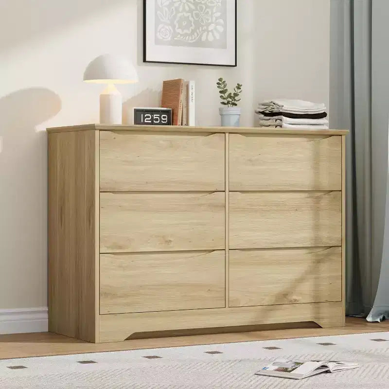Commode en bois à 6 tiroirs, commode de rangement longue, armoire moderne, pour chambre, salon