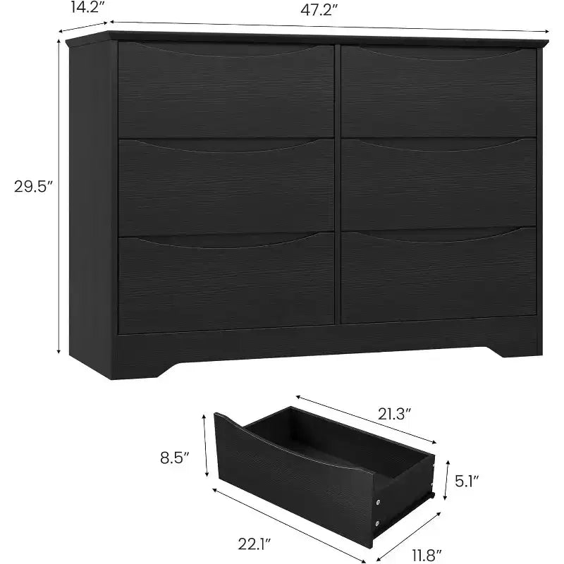 Commode en bois à 6 tiroirs, commode de rangement longue, armoire moderne, pour chambre, salon