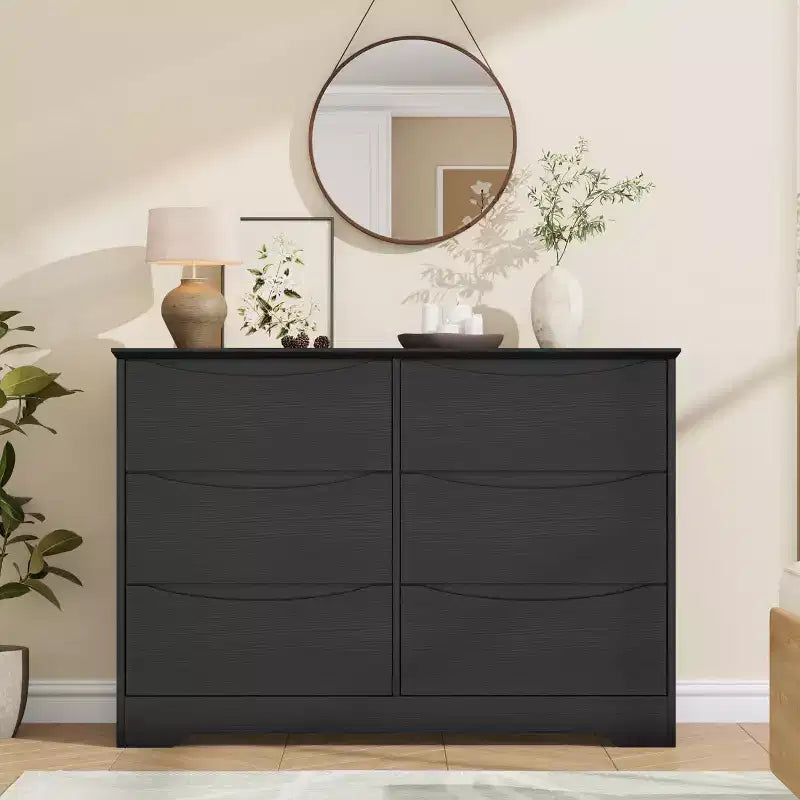 Commode en bois avec 6 tiroirs, commode de rangement longue, meuble de rangement moderne, pour chambre à coucher, salon