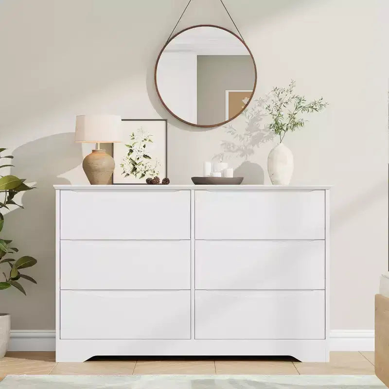 Commode en bois à 6 tiroirs, commode de rangement longue, armoire moderne, pour chambre, salon