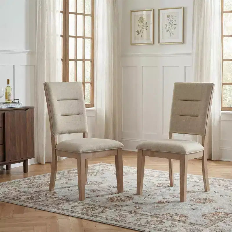 Chaise de salle à manger capitonnée en bois rustique traditionnel GDFStudio Everett avec dossier à barreaux (Lot de 2)