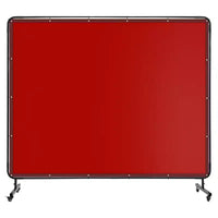 Écran de soudage en vinyle ignifuge 1,8 x 1,8 m avec cadre, rideau rouge transparent, roulettes pivotantes verrouillables, barrière portable pour atelier/usage industriel