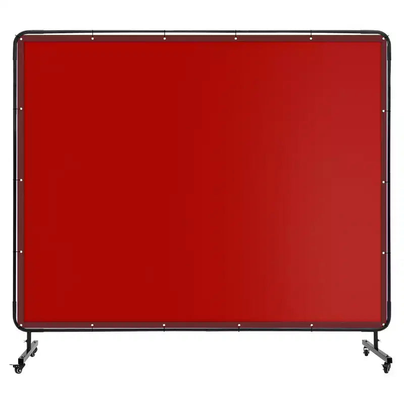 Écran de soudage en vinyle ignifuge 1,8 x 1,8 m avec cadre, rideau rouge transparent, roulettes pivotantes verrouillables, barrière portable pour atelier/usage industriel