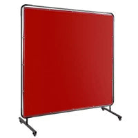 Écran de soudage en vinyle ignifuge 1,8 x 1,8 m avec cadre, rideau rouge transparent, roulettes pivotantes verrouillables, barrière portable pour atelier/usage industriel