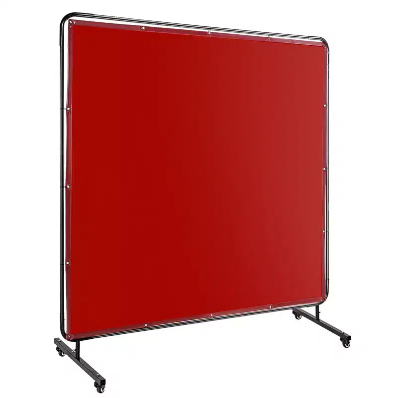 Écran de soudage en vinyle ignifuge 1,8 x 1,8 m avec cadre, rideau rouge transparent, roulettes pivotantes verrouillables, barrière portable pour atelier/usage industriel