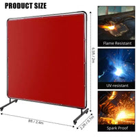 Écran de soudage en vinyle ignifuge 1,8 x 1,8 m avec cadre, rideau rouge transparent, roulettes pivotantes verrouillables, barrière portable pour atelier/usage industriel