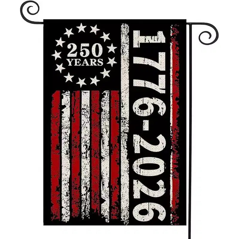 Drapeau de jardin Lomsoe pour le 250e anniversaire 1776-2026 Drapeau de cour patriotique Jour de l'Indépendance Drapeau de signalisation 4 juillet Panneau de cour patriotique Décoration de jardin 12x18 pouces