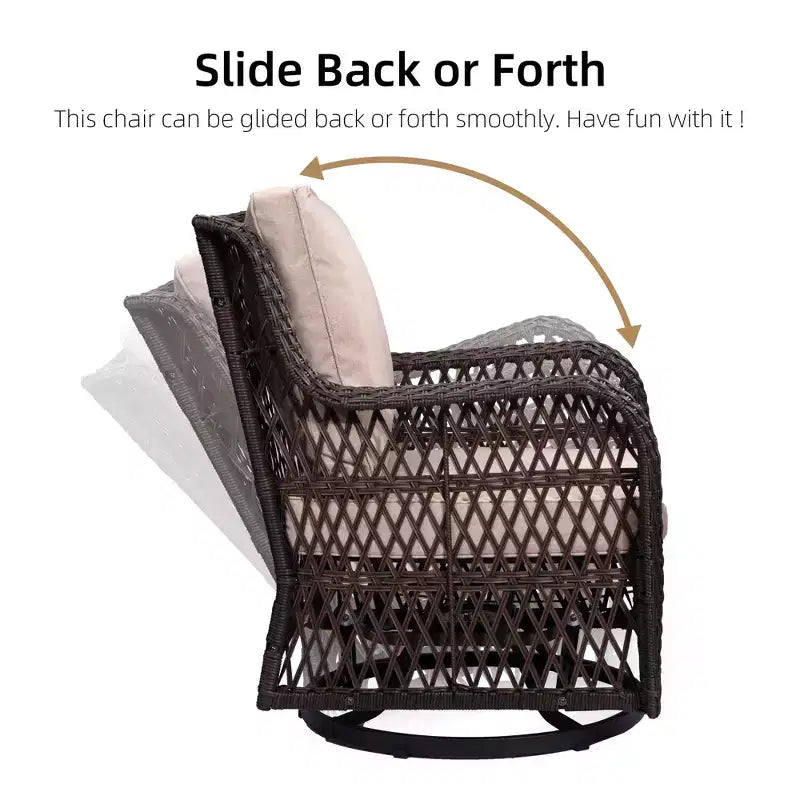 Garvee Lot de 3 tables et chaises d'extérieur, ensemble bistrot de patio avec fauteuil à bascule pivotant en osier pour cour arrière, balcon, jardin, abricot