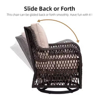 Garvee Lot de 3 tables et chaises d'extérieur, ensemble bistrot de patio avec fauteuil à bascule pivotant en osier pour cour arrière, balcon, jardin, abricot