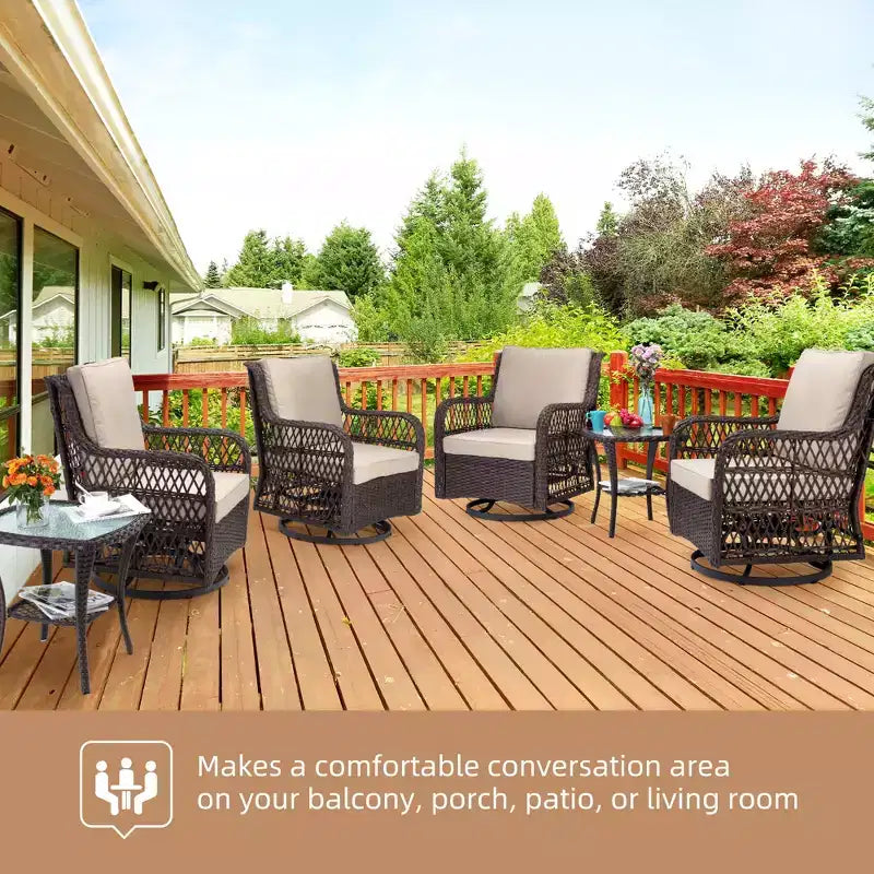 Garvee Lot de 3 tables et chaises d'extérieur, ensemble bistrot de patio avec fauteuil à bascule pivotant en osier pour cour arrière, balcon, jardin, abricot
