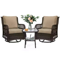 Garvee Lot de 3 tables et chaises d'extérieur, ensemble bistrot de patio avec fauteuil à bascule pivotant en osier pour cour arrière, balcon, jardin, abricot