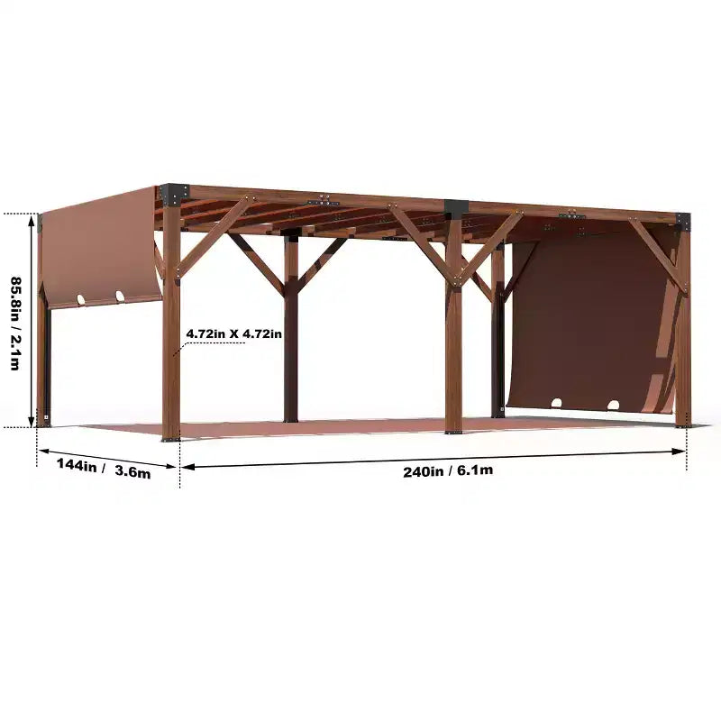 GustoWave Pergola d'extérieur en bois de cèdre avec auvent d'ombrage retractable, gazebo en bois robuste pour patio, arrière-cour, jardin et bord de piscine