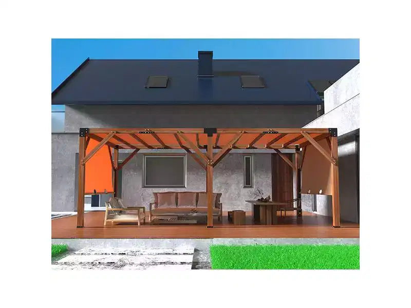 GustoWave Pergola d'extérieur en bois de cèdre avec auvent d'ombrage retractable, gazebo en bois robuste pour patio, arrière-cour, jardin et bord de piscine