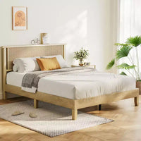 Cadre de lit Queen en bois Dyonery, lit plateforme avec tête de lit haute, support à lattes en bois massif, fondation de matelas silencieuse, pas besoin de sommier tapissier