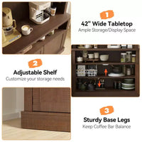 Meuble de bar à café 72" style ferme avec éclairage LED - Grand buffet avec porte-bouteilles et étagère en verre, support pour micro-ondes, garde-manger pour cuisine/salle à manger