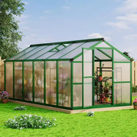 Serre de jardin 2,4x3,6 m - Grandes serres en aluminium pour l'extérieur, serre en polycarbonate robuste avec aération de toit et ancrages, serres de jardin accessibles