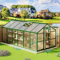 Serre de jardin 2,4x3,6 m - Grandes serres en aluminium pour l'extérieur, serre en polycarbonate robuste avec aération de toit et ancrages, serres de jardin accessibles