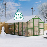 Serre de jardin 2,4x3,6 m - Grandes serres en aluminium pour l'extérieur, serre en polycarbonate robuste avec aération de toit et ancrages, serres de jardin accessibles