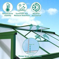 Serre de jardin 2,4x3,6 m - Grandes serres en aluminium pour l'extérieur, serre en polycarbonate robuste avec aération de toit et ancrages, serres de jardin accessibles