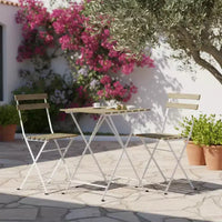 Gymax Ensemble bistro de terrasse 3 pièces en bois d'acacia avec table ronde et 2 chaises pliantes Noir + Marron/Blanc + Gris