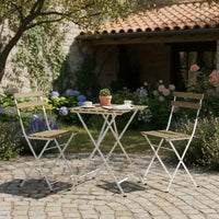 Gymax Ensemble bistro de terrasse 3 pièces en bois d'acacia avec table ronde et 2 chaises pliantes Noir + Marron/Blanc + Gris