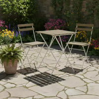 Gymax Ensemble bistro de terrasse 3 pièces en bois d'acacia avec table ronde et 2 chaises pliantes Noir + Marron/Blanc + Gris