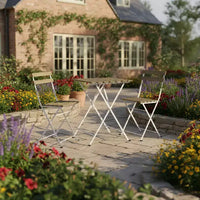 Gymax Ensemble bistro de terrasse 3 pièces en bois d'acacia avec table ronde et 2 chaises pliantes Noir + Marron/Blanc + Gris