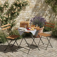 Gymax Ensemble bistro de terrasse 3 pièces en bois d'acacia avec table ronde et 2 chaises pliantes Noir + Marron/Blanc + Gris