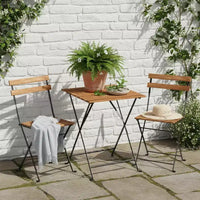 Gymax Ensemble bistro de terrasse 3 pièces en bois d'acacia avec table ronde et 2 chaises pliantes Noir + Marron/Blanc + Gris
