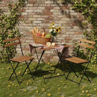 Gymax Ensemble bistro de terrasse 3 pièces en bois d'acacia avec table ronde et 2 chaises pliantes Noir + Marron/Blanc + Gris