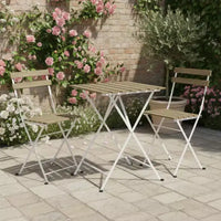 Gymax Ensemble bistro de terrasse 3 pièces en bois d'acacia avec table ronde et 2 chaises pliantes Noir + Marron/Blanc + Gris