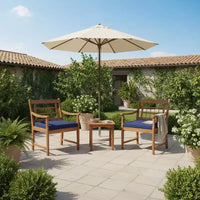 Ensemble de bistrot Gymax 3 pièces d'extérieur en bois d'acacia avec chaises ergonomiques et table basse avec coussins d'assise Gris/Bleu marine