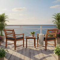 Ensemble de bistrot Gymax 3 pièces d'extérieur en bois d'acacia avec chaises ergonomiques et table basse avec coussins d'assise Gris/Bleu marine