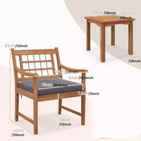 Ensemble de bistrot Gymax 3 pièces d'extérieur en bois d'acacia avec chaises ergonomiques et table basse avec coussins d'assise Gris/Bleu marine