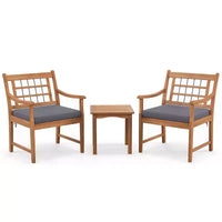 Gymax 3-Piece Outdoor Acacia Wood Bistro Set with Ergonomic Chairs and Coffee Table Cushioned Seating Gray/Navy