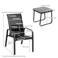 Ensemble bistro d'extérieur 3 pièces Gymax avec chaises empilables à dossier et appuie-tête réglables et table basse en verre trempé Noir/Marron