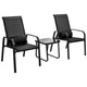 Gymax 3-Piece Outdoor Bistro Set w/ Adjustable Back & Headrest Stackable Chairs Tempered Glass Coffee Table Black/Brown