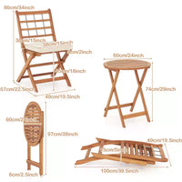 Gymax Ensemble bistro de terrasse pliant 3 pièces en bois d'acacia avec chaises rembourrées et table ronde pour jardin, balcon ou terrasse Blanc cassé/Marine/Gris